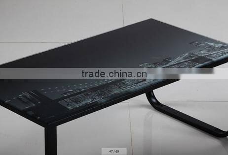 2015 hot sale tempered glass black leg coffee table