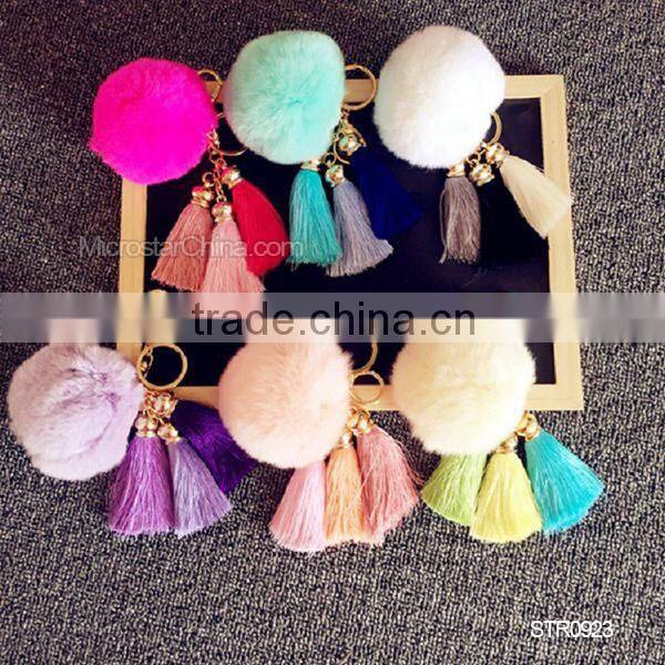 8cm Fur Pom Pom Keychain Rabbit Fur Ball Silver Keychain