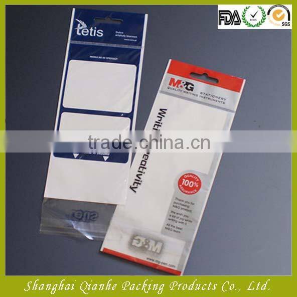 clear opp plastic bags with printed header and euro hole