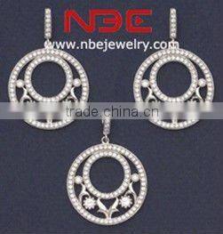 Fashion Wax micro pave setting jewelry set,small prong AAA grade cz quality rhodium wholesale costume silver jewellry set