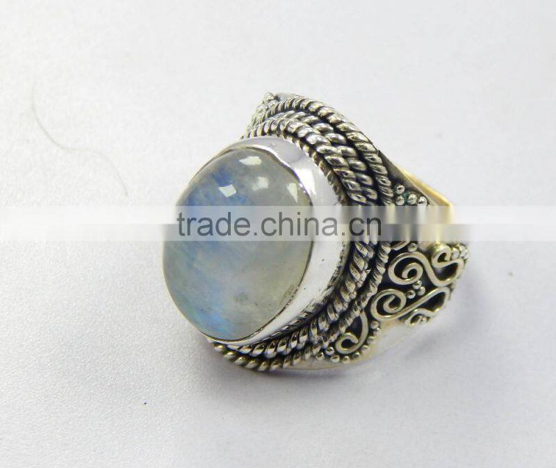 Natural smooth rainbow moonstone ring 92.5 sterling silver jewellery
