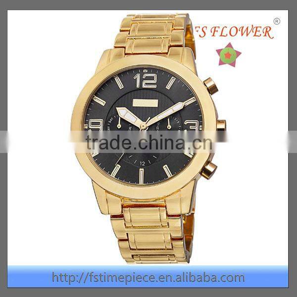 Mens Gold Watch Calendar Quartz Wrist Watch Stainless Steel 5ATM Water Resistant