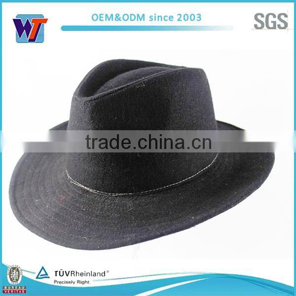 Red satin ribbon band wool felt wide brim fedora hat