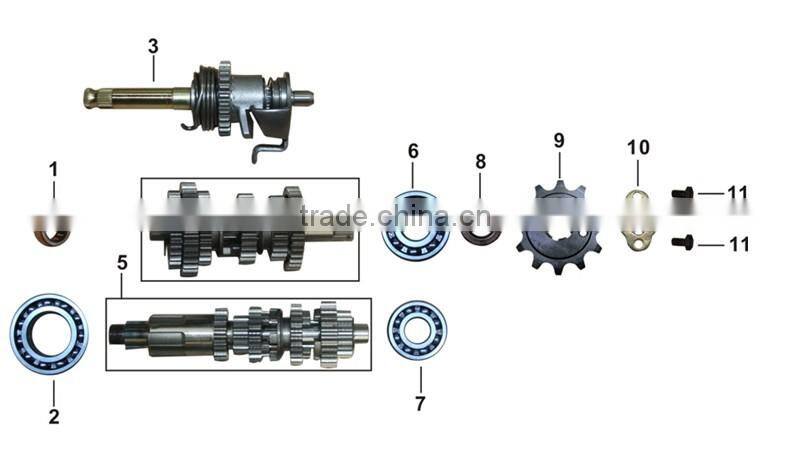 Motorcycle engine parts countershaft and mainshaft kick starter spindle