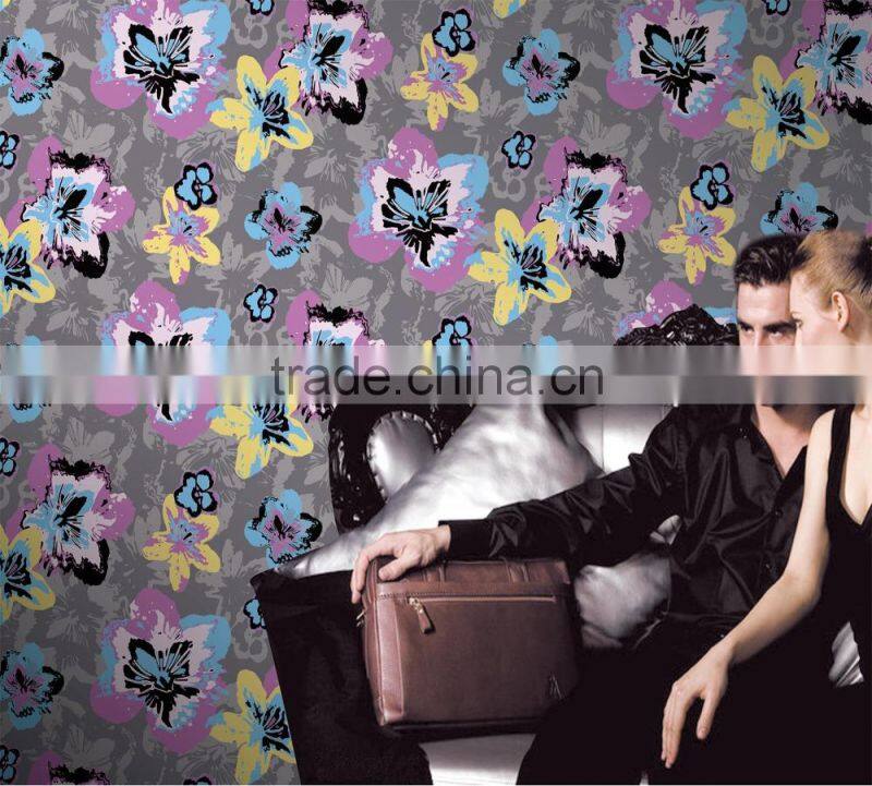 paining effect black and white flower wallpaper for living room