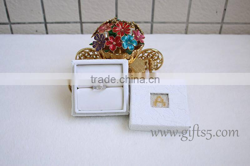Elegant Lace white engagement ring box with beaded name plate of A
