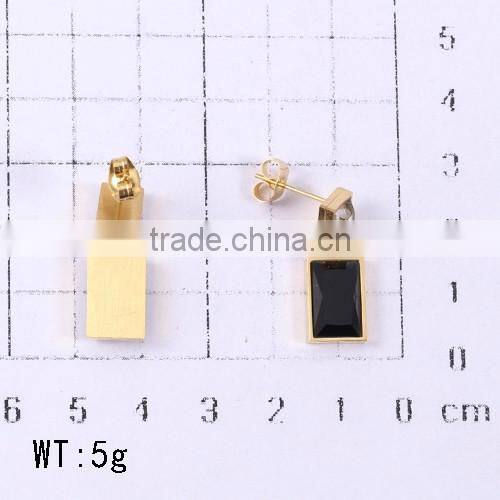 New arrival top wholesale gold black big stone rectangle elegant design earrings