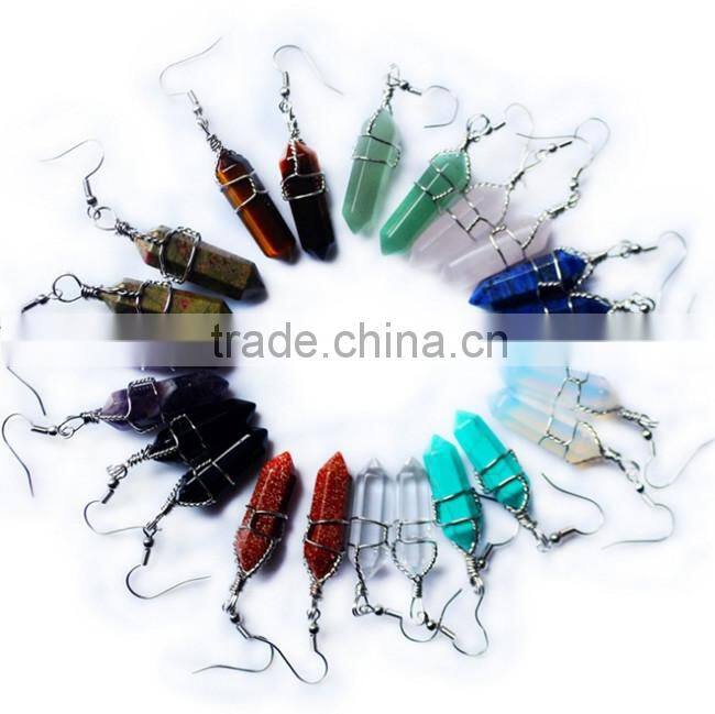 Natural green aventurine stone point hook earring