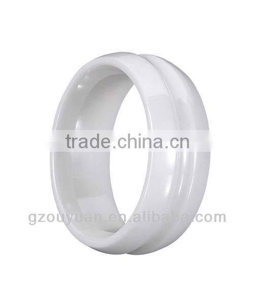 New Grooved White Ceramic Ring, Women's White Ceramic Ring