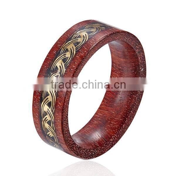Natural Wooden Ring with Metal Piece Inlay