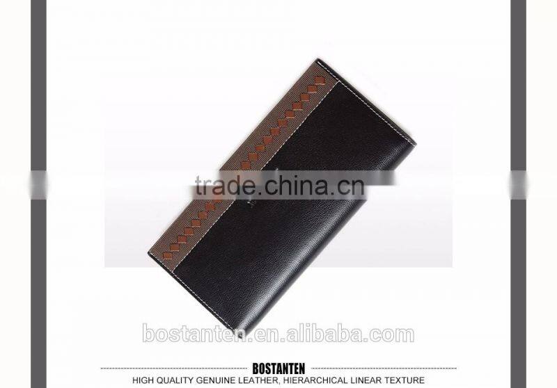business men genuine leather money clip long wallet and clutch bag