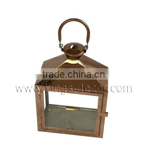 Hangable home decoration use and metal material stainless steel candle lantern