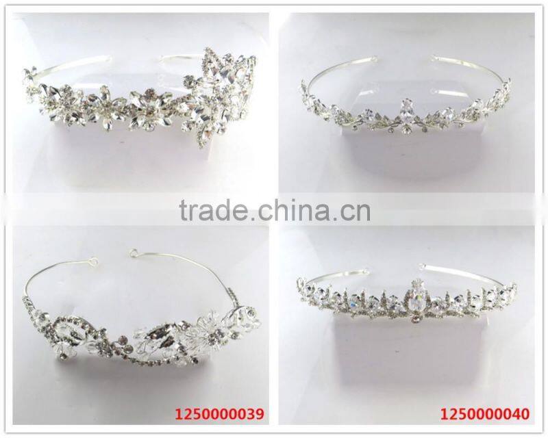 Luxury style big glass heat stone wedding cheap tiara