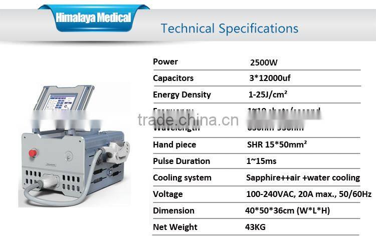 Medical CE approve SHR IPL hair removal permanent/SHR elight ipl hair removal machine
