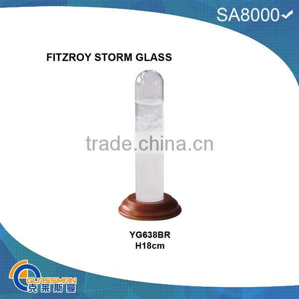 BA0913 FITZROY STORM GLASS WITH WOOD BASE