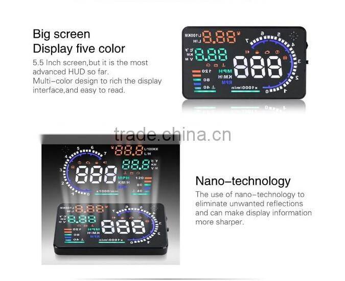 2016 New 5.5" Screen A8 Auto Car HUD Head Up Display KM/h & MPH Overspeed Warning Alarm System Car Speed Head UP LED Display