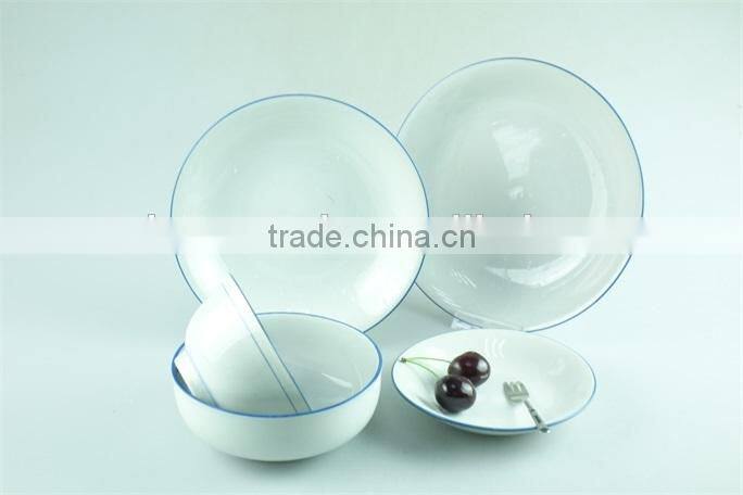 5pcs white porcelain dinner set with green rim stock,dinnerware sets