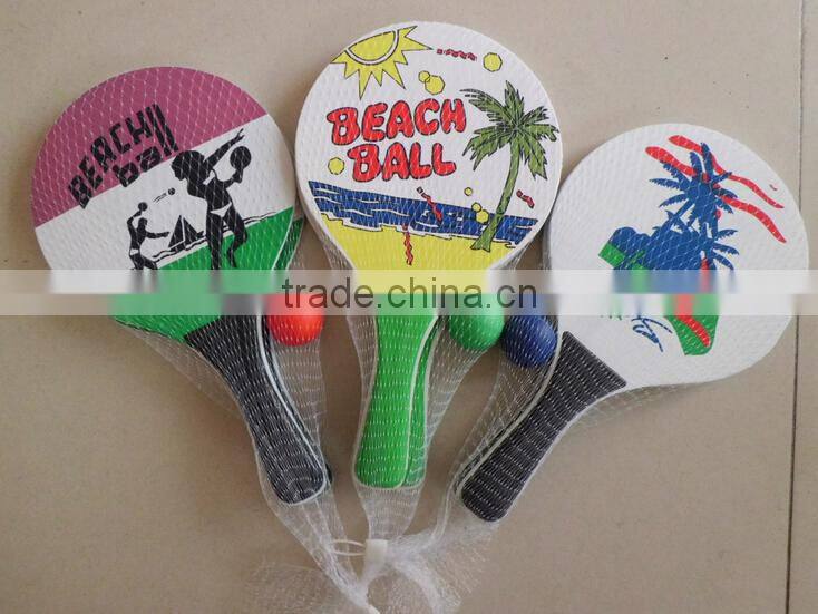 mesh bag packing wooden Badmition and Beach racket with PE handle