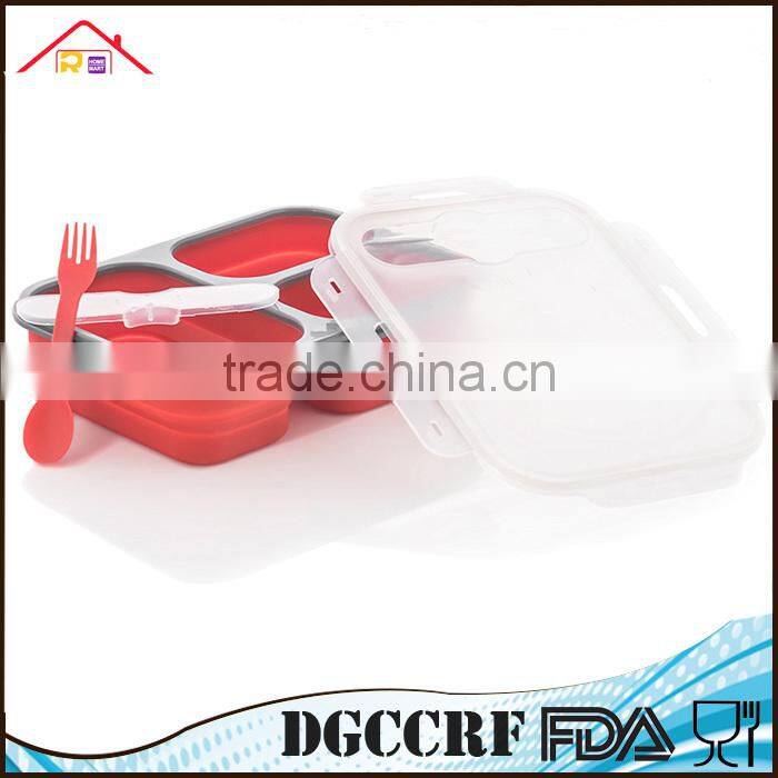 Silicone Collapsible Lunch Bento Box With Spoon and Fork