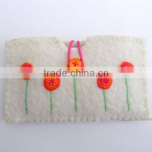 Best selling products custom made cheap fabric gadget case credit card wallet cotton felted phone sleeve cover with cute flowers