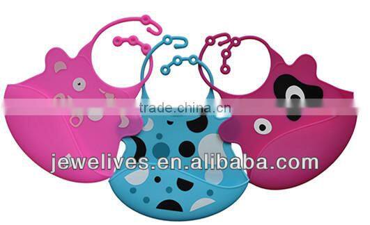 Waterproof Silicone baby Bibs with crumb catcher with animal shape bib