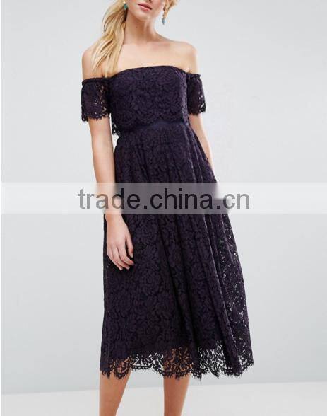 Guangzhou Clothing OEM Fit-and-flare Style Crocheted Nylon Keyhole Back Formal Dress