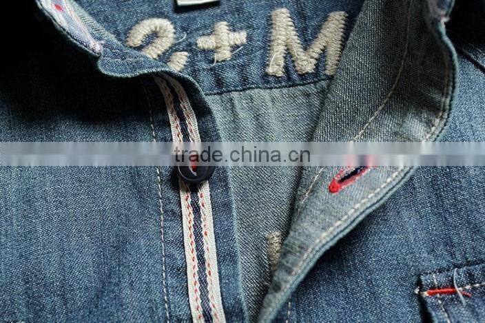 Men denim shirts, long sleeve shirt with embroidery, Men vintage denim shirt,washed denim shirts