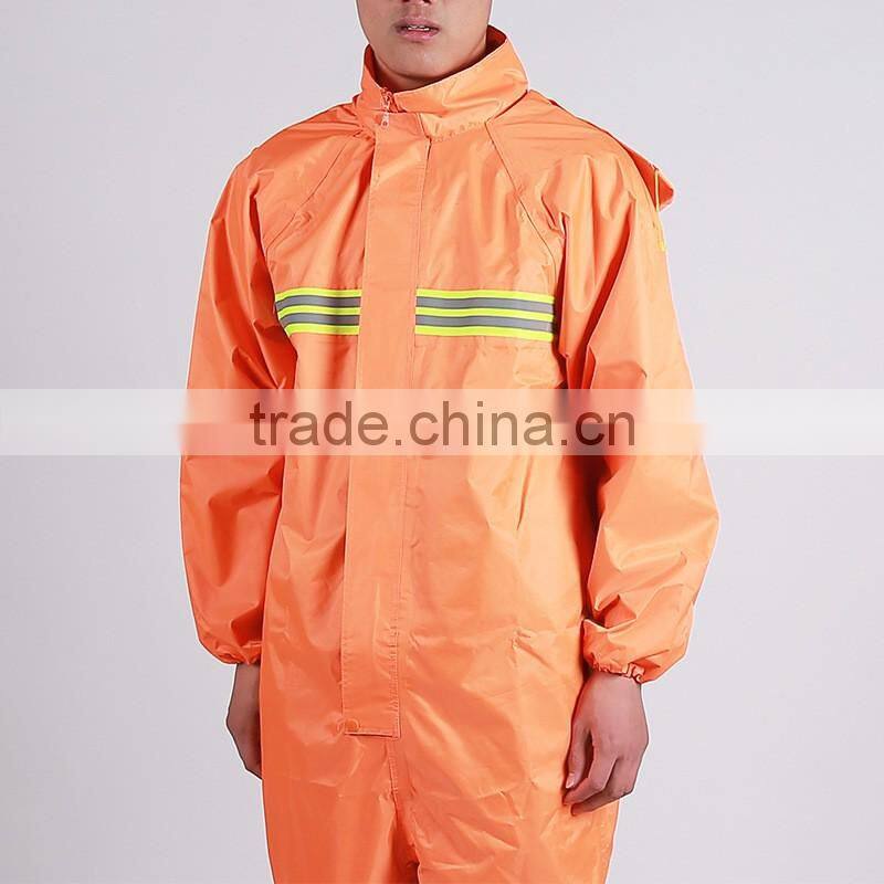 High Visibility Safety orange rain gear wear rain suit polyester /pvc nylon/Rubber rain coat waterproof