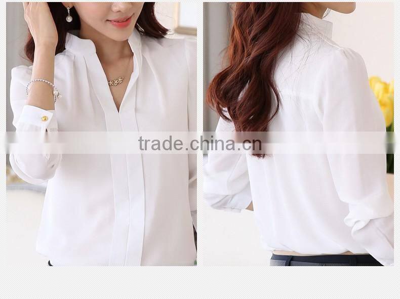 SZXX Tops Wholesale Womens Lady Elegant White V-Neck Shirts