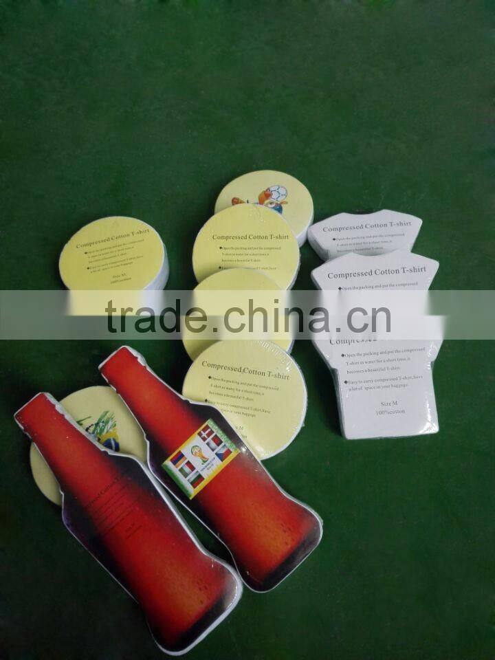 Factory Custom compressed t shirt which very convience for carry trade go out