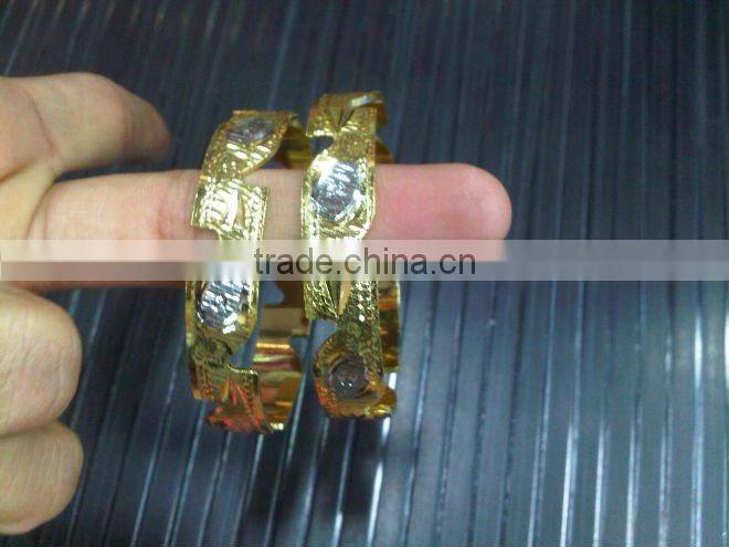 PAIR two tone GOLD plated BRACELET BANGLES KADA #D20