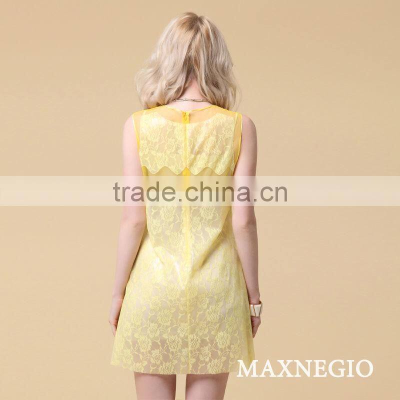 Retail selling beautiful dress lace cocktail yellow dresses