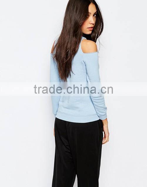 2016 fashion ladies summer crew neck cold shoulder sweatshirts
