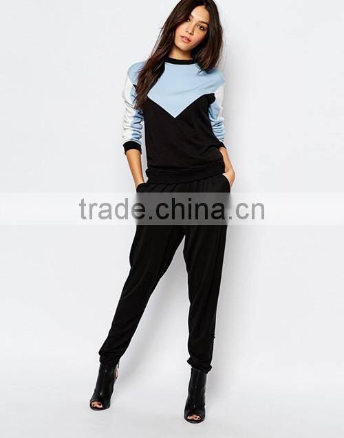Ladies designer colour block crew neck sweatshirt