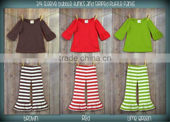 Kids Clothes Kawaii Clothing Boutique Remake Plain Long Sleeve Top And Stripe Ruffle Pants Children Christmas Clothes