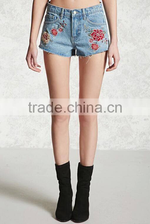 2017 floral printing jeans shorts high waisted denim shorts custom