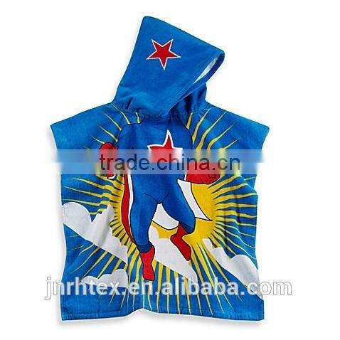 Kids printed superhero hooded beach towel in multi color,wholesale cotton beach towels printing