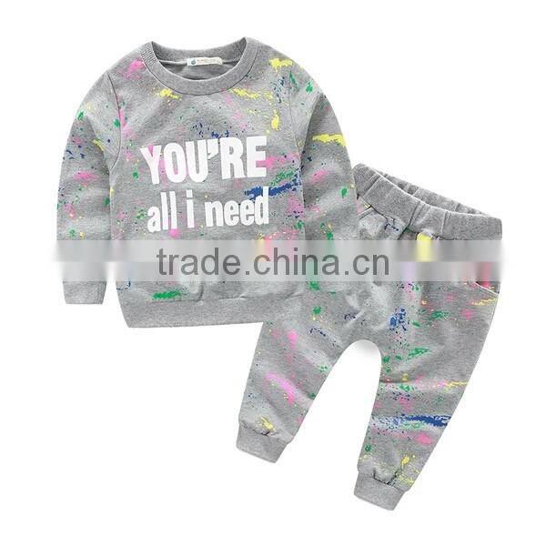 high quality pullover long sleeve t shirt children sports clothes sets