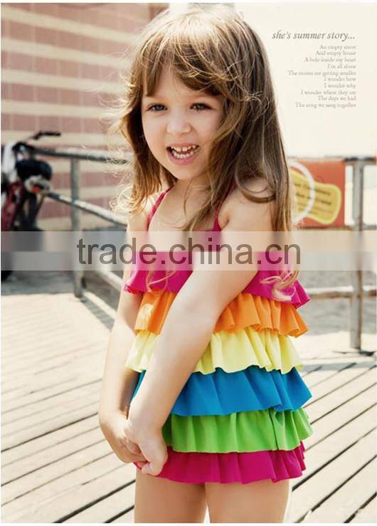 Beautiful girls Baby Swimsuit/Swimwear Children's swimwear six flouncing conjoined swimsuit rainbow baby girls bathing suit