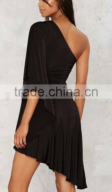 Runwaylover EY2198D Ladies 2017 Fashion One Shoulder Fold Casual Dress