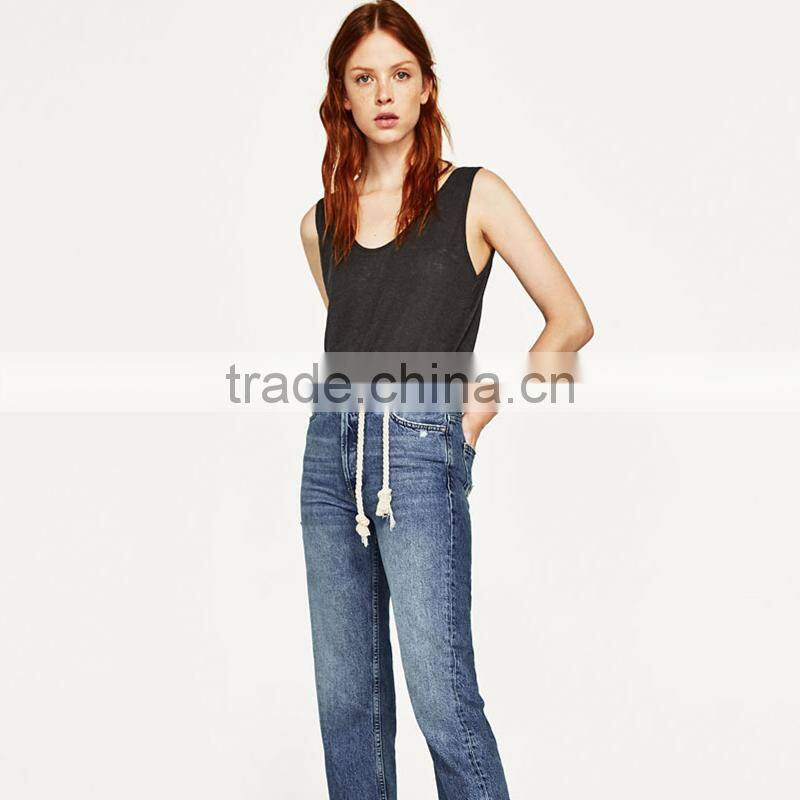 Summer loose fit round neckline sleeveless wide straps vest women linen tank tops
