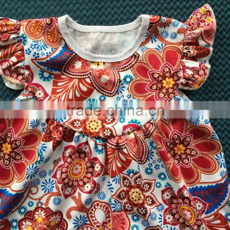 XF-039 Toddler Baby Girls flutter sleeve Summer Floral Printed flutter sleeve dress Children's boutique dresses
