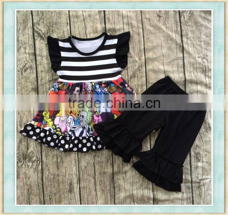 Knitting cotton summer tops for baby girls kids 2017 clothing sets cup mouse print boutique outfit