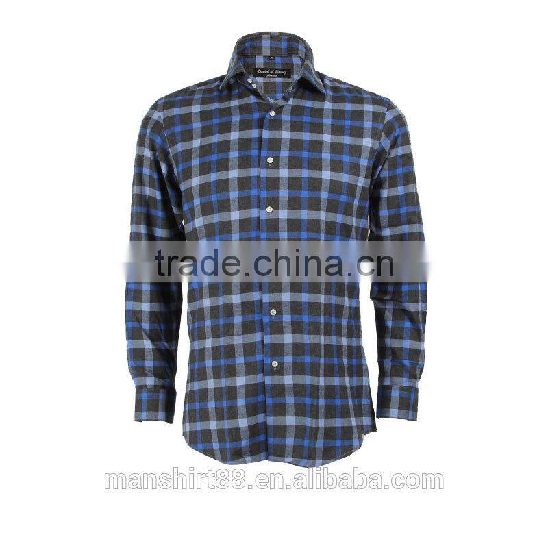 2016 100% cotton high quality blue color fitted flannel shirts for men
