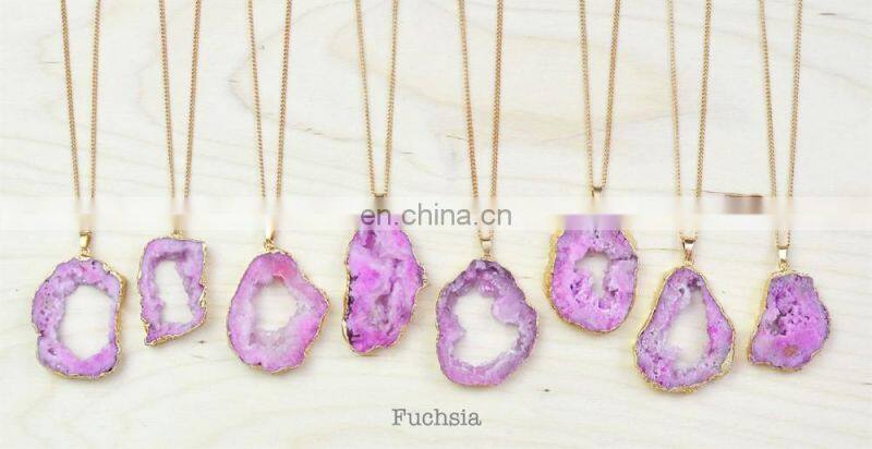 Natural Agate Stone Splice Necklaces