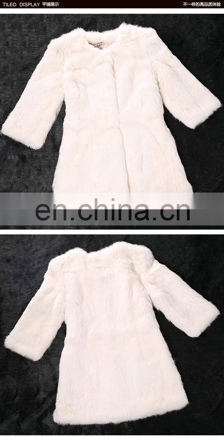 European style three quarter sleeve real fur coats ladies rabbit fur coat