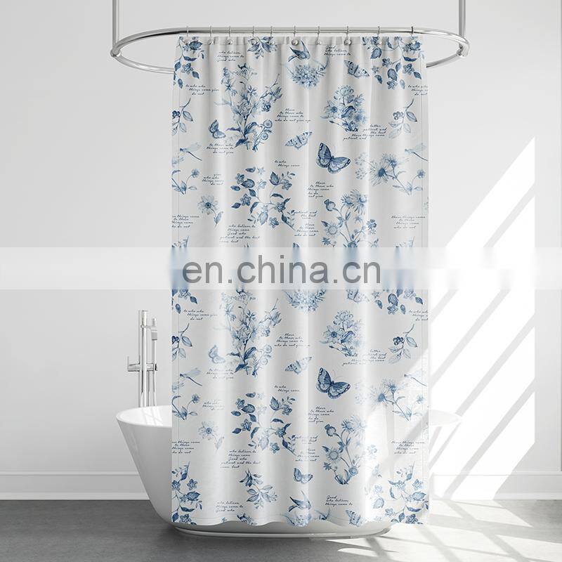 Polyester Digital Printing Blue Flower Shower Curtain For Girl