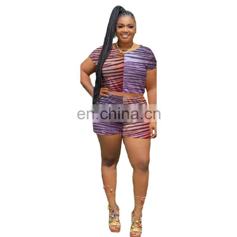 Summer new fashion sports and leisure plus size women's printed short-sleeved shorts suit wholesale custom LOGO