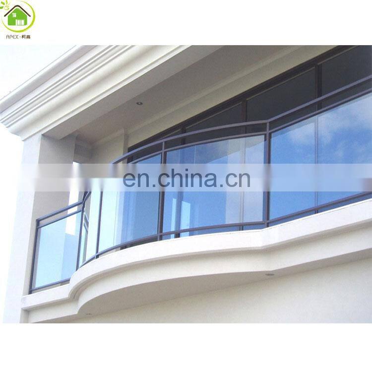 Luxury blue color glass modern iron aluminium beautiful baluster modern balcony railing systems design for hotels