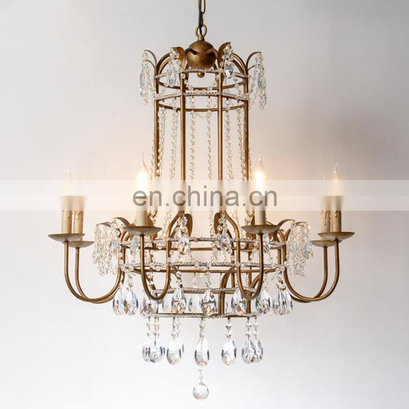 Vintage Bronze American Style Crystal Chandelier Bedroom Living room Kithce Candles Light Restaurant Hall Home Lamp Fixtures